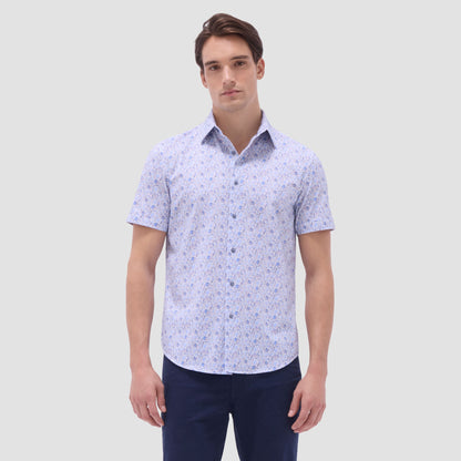 Bugatchi Miles Leaf Print OoohCotton® Short-Sleeve Shirt Air Blue