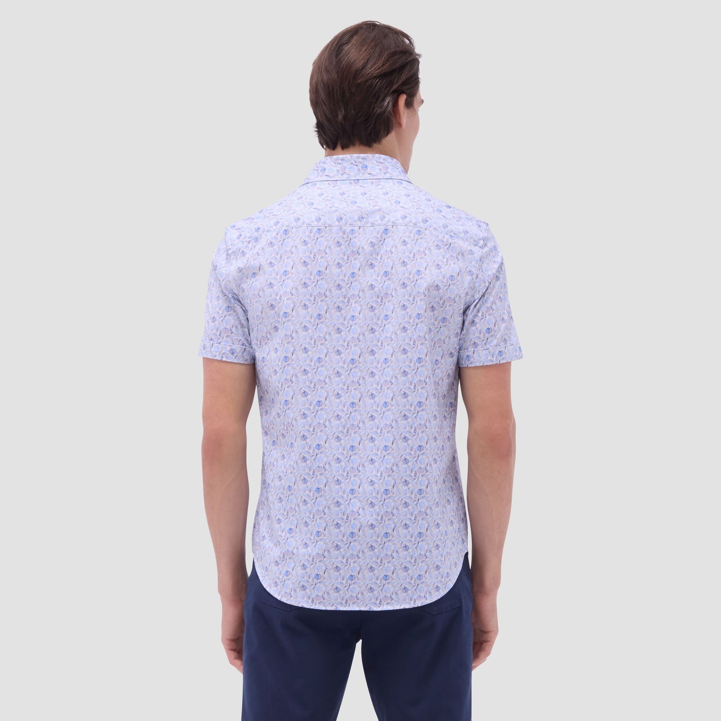 Bugatchi Miles Leaf Print OoohCotton® Short-Sleeve Shirt Air Blue