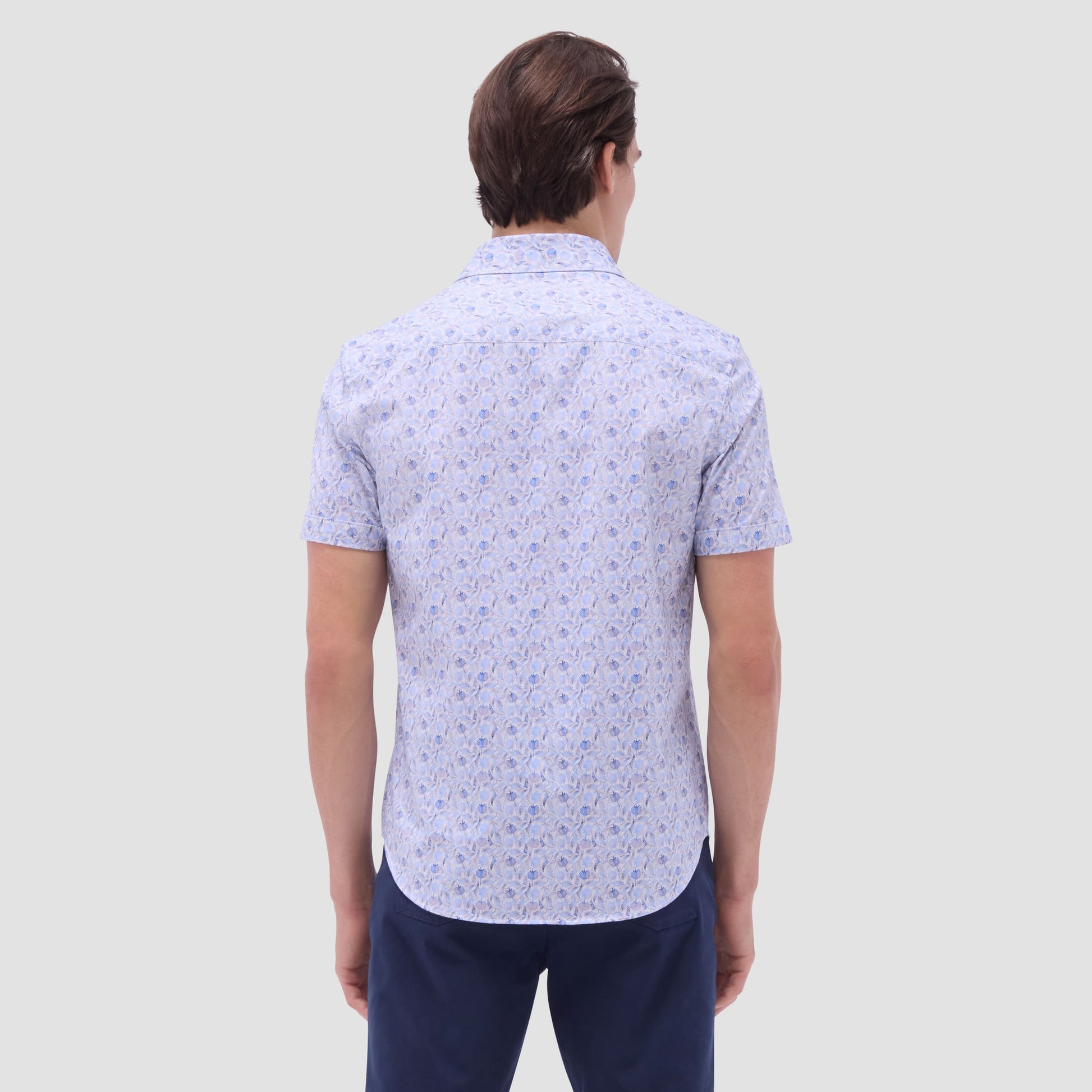 Bugatchi Miles Leaf Print OoohCotton® Short-Sleeve Shirt Air Blue