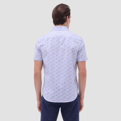 Bugatchi Miles Leaf Print OoohCotton® Short-Sleeve Shirt Air Blue