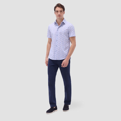 Bugatchi Miles Leaf Print OoohCotton® Short-Sleeve Shirt Air Blue