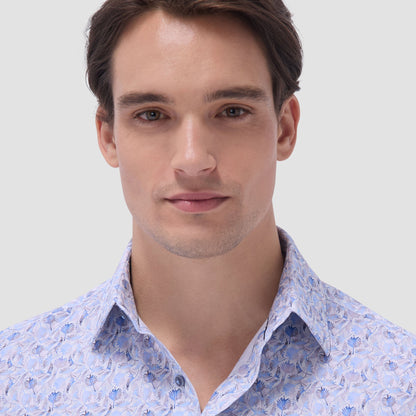 Bugatchi Miles Leaf Print OoohCotton® Short-Sleeve Shirt Air Blue