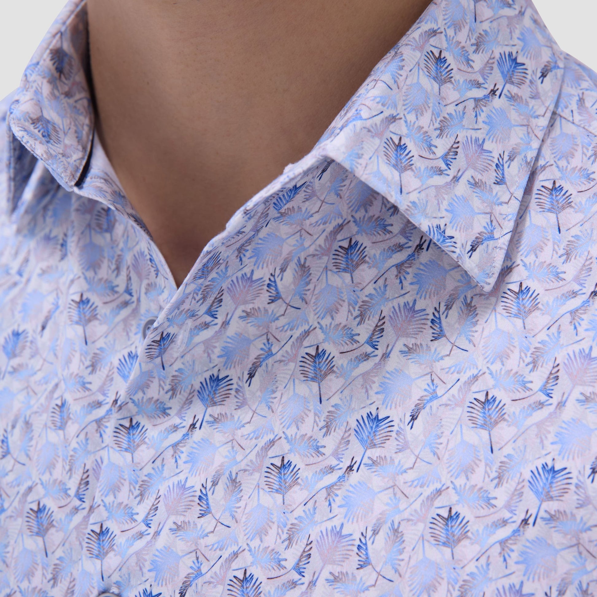 Bugatchi Miles Leaf Print OoohCotton® Short-Sleeve Shirt Air Blue