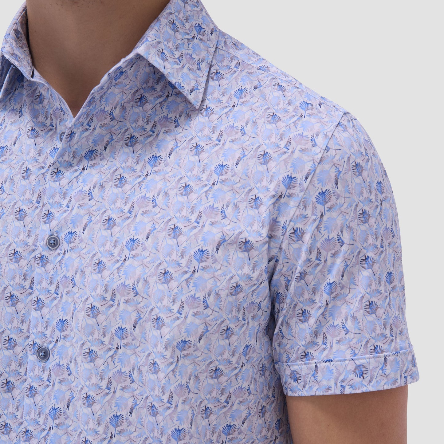 Bugatchi Miles Leaf Print OoohCotton® Short-Sleeve Shirt Air Blue