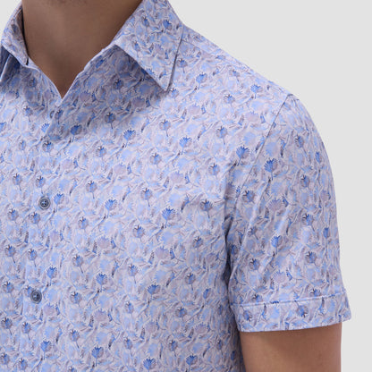 Bugatchi Miles Leaf Print OoohCotton® Short-Sleeve Shirt Air Blue