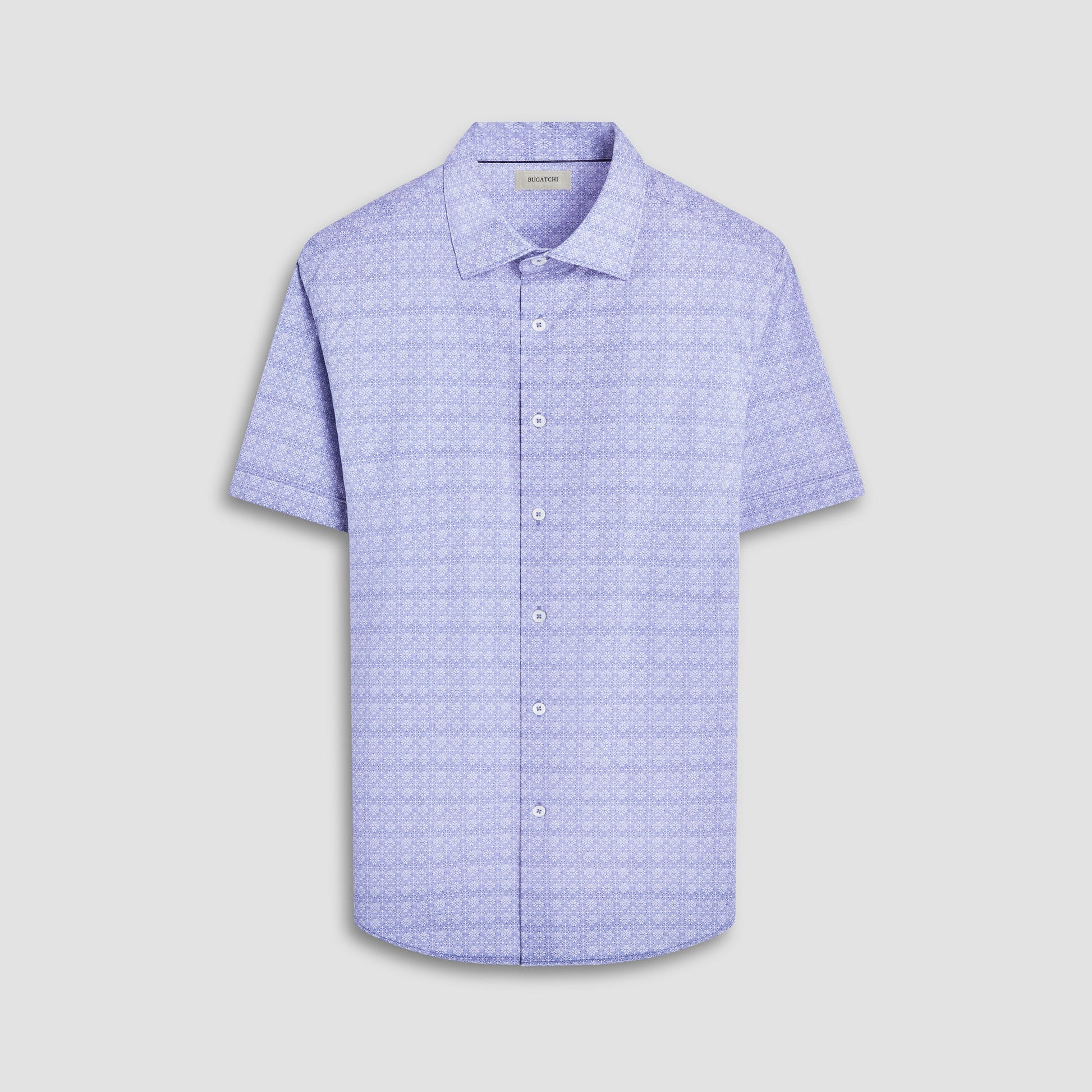 Bugatchi Miles Mosaic OoohCotton® Short-Sleeve Shirt Steel