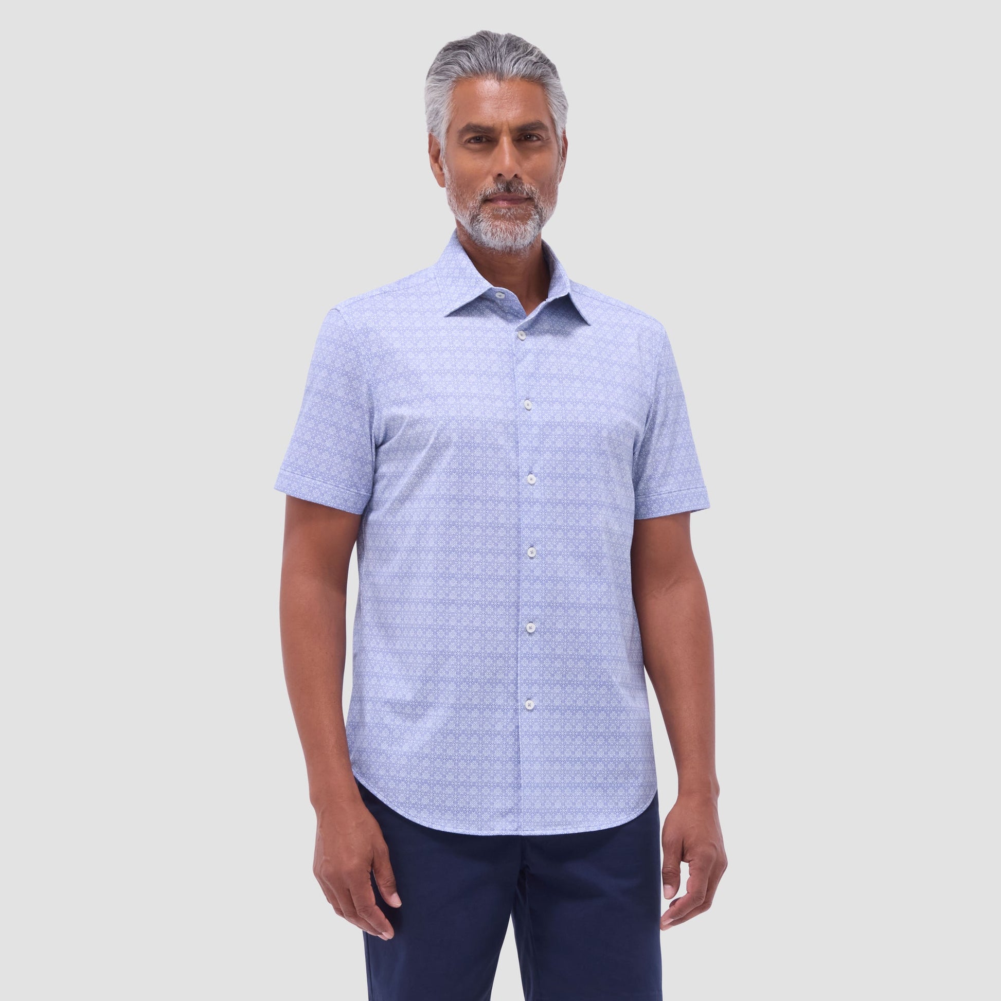 Bugatchi Miles Mosaic OoohCotton® Short-Sleeve Shirt Steel