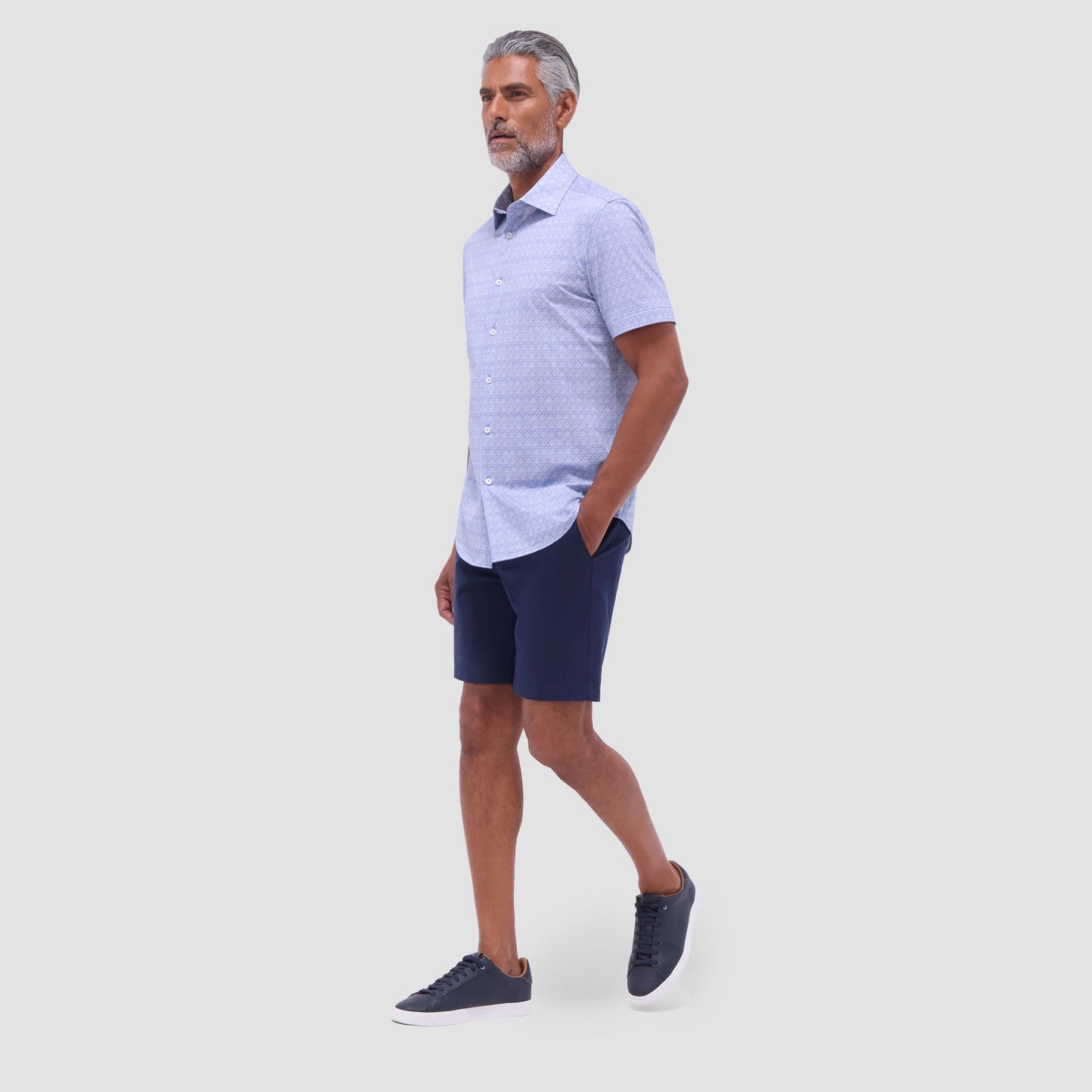 Bugatchi Miles Mosaic OoohCotton® Short-Sleeve Shirt Steel