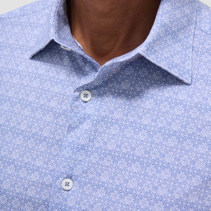 Bugatchi Miles Mosaic OoohCotton® Short-Sleeve Shirt Steel