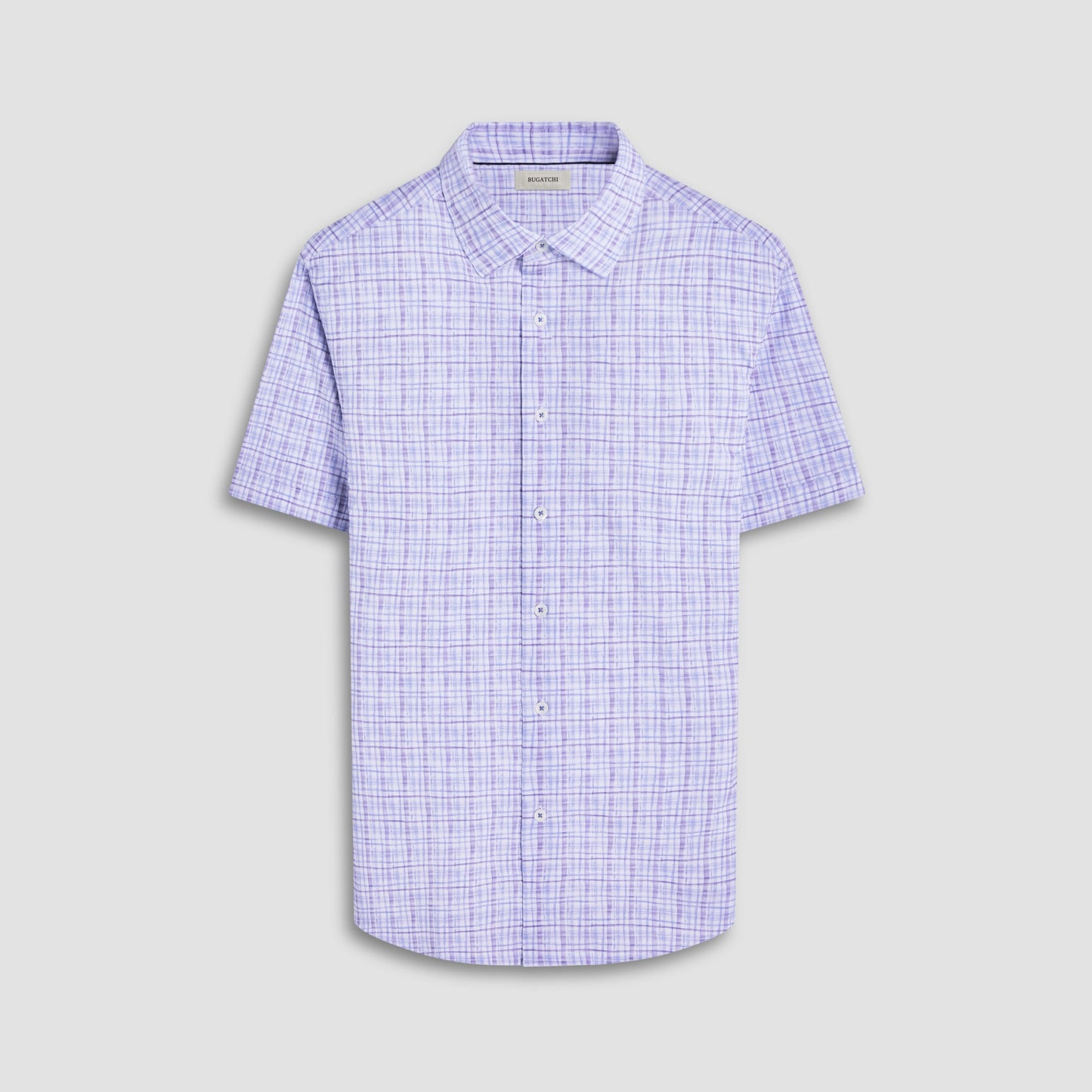 Bugatchi Miles Plaid Print OoohCotton® Short-Sleeve Shirt Air Blue