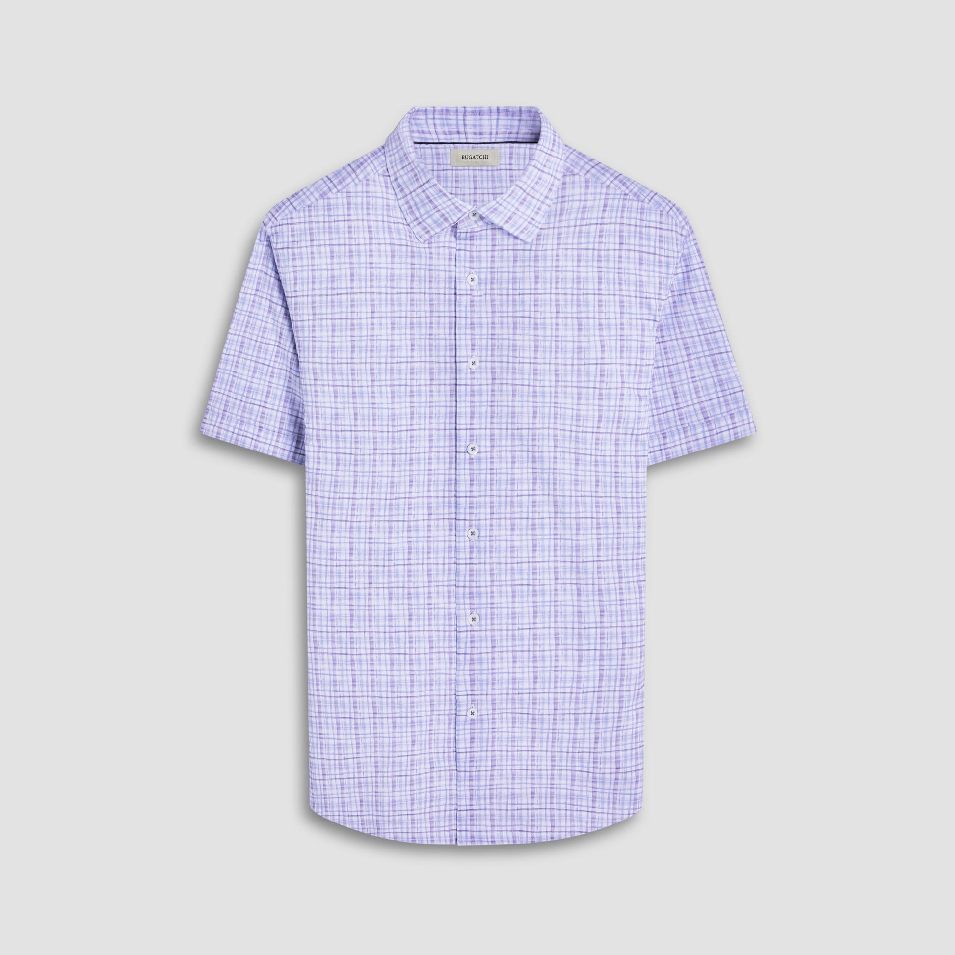 Bugatchi Miles Plaid Print OoohCotton® Short-Sleeve Shirt Air Blue