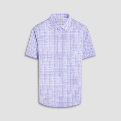 Bugatchi Miles Plaid Print OoohCotton® Short-Sleeve Shirt Air Blue