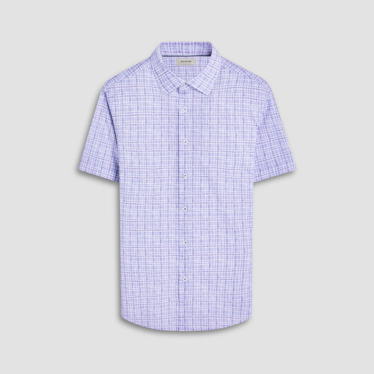 Bugatchi Miles Plaid Print OoohCotton® Short-Sleeve Shirt Air Blue