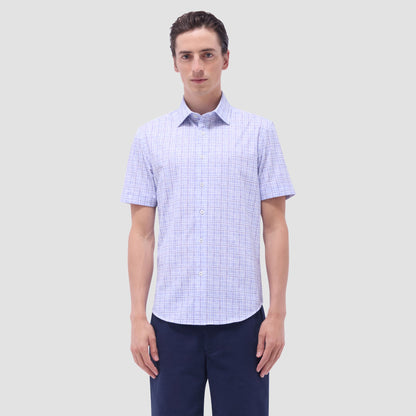 Bugatchi Miles Plaid Print OoohCotton® Short-Sleeve Shirt Air Blue