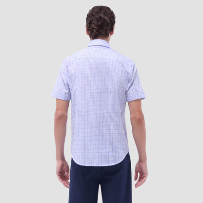 Bugatchi Miles Plaid Print OoohCotton® Short-Sleeve Shirt Air Blue