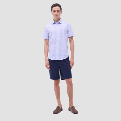 Bugatchi Miles Plaid Print OoohCotton® Short-Sleeve Shirt Air Blue