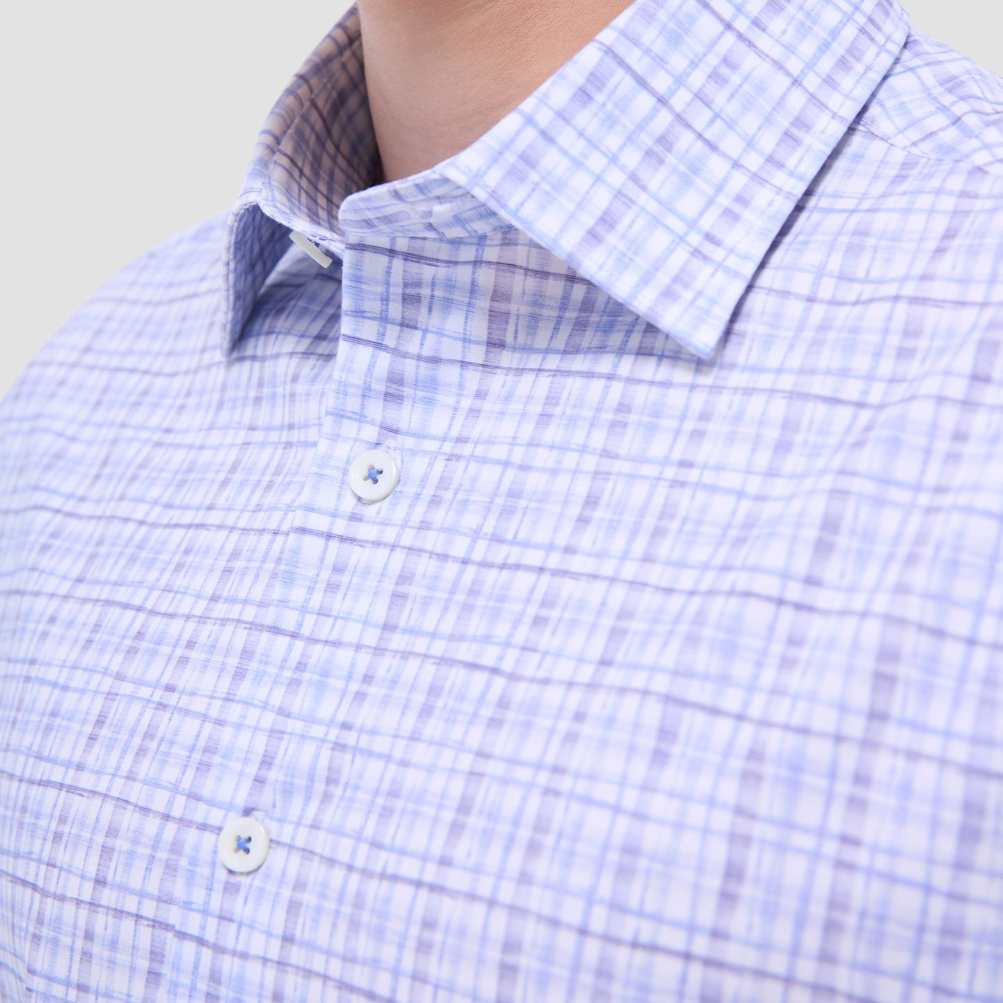 Bugatchi Miles Plaid Print OoohCotton® Short-Sleeve Shirt Air Blue