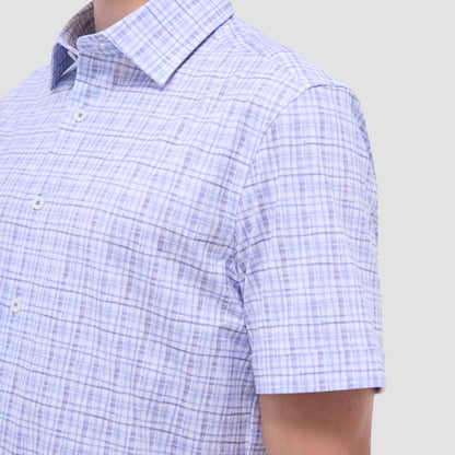 Bugatchi Miles Plaid Print OoohCotton® Short-Sleeve Shirt Air Blue