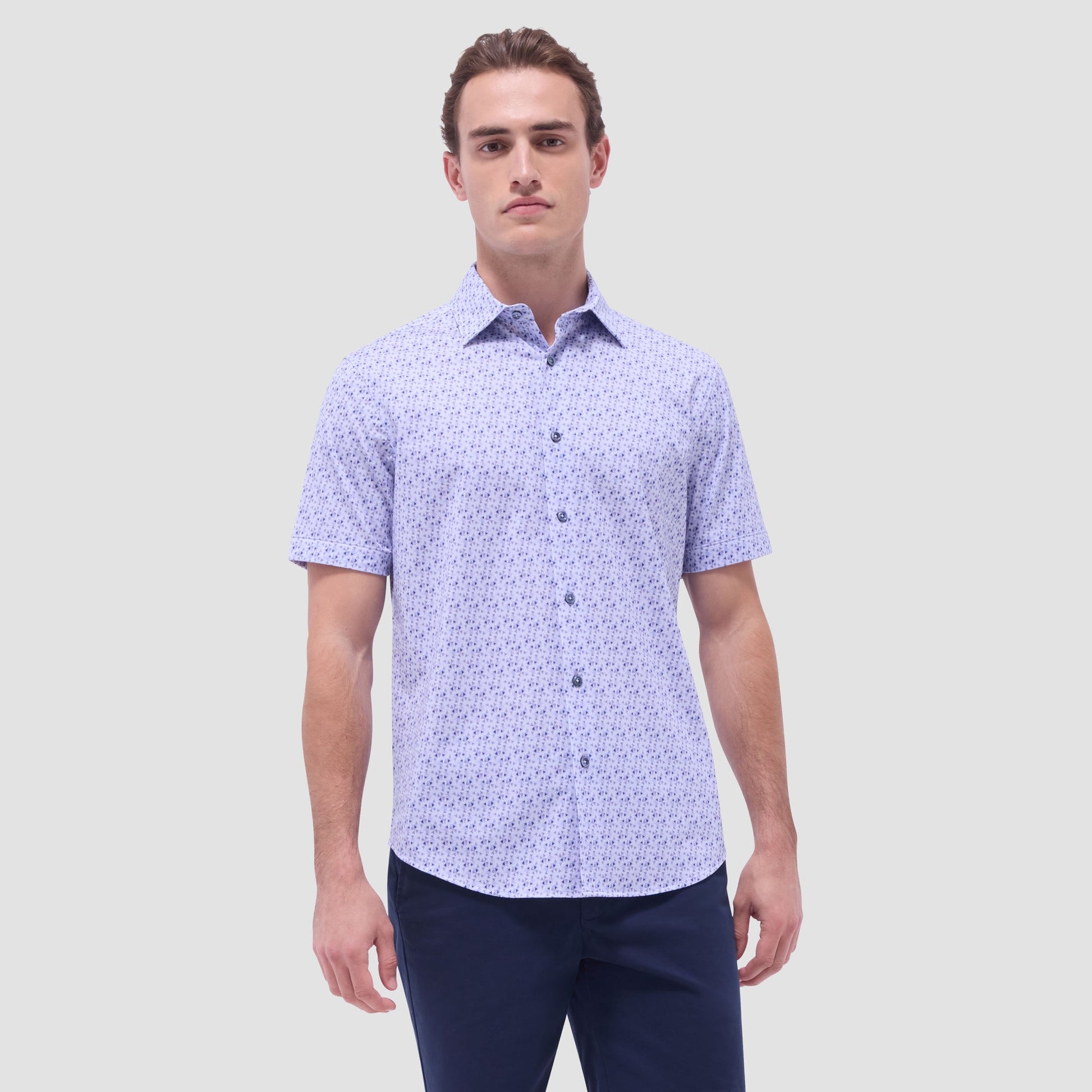 Bugatchi Miles Geometric OoohCotton® Short-Sleeve Shirt Lilac