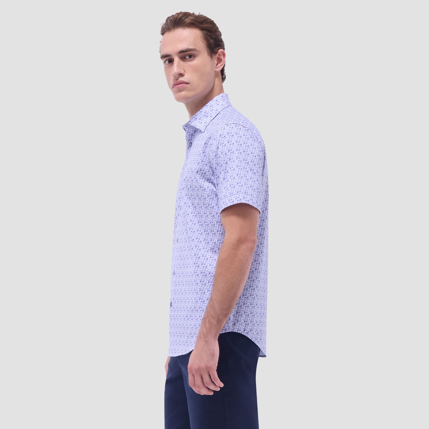 Bugatchi Miles Geometric OoohCotton® Short-Sleeve Shirt Lilac