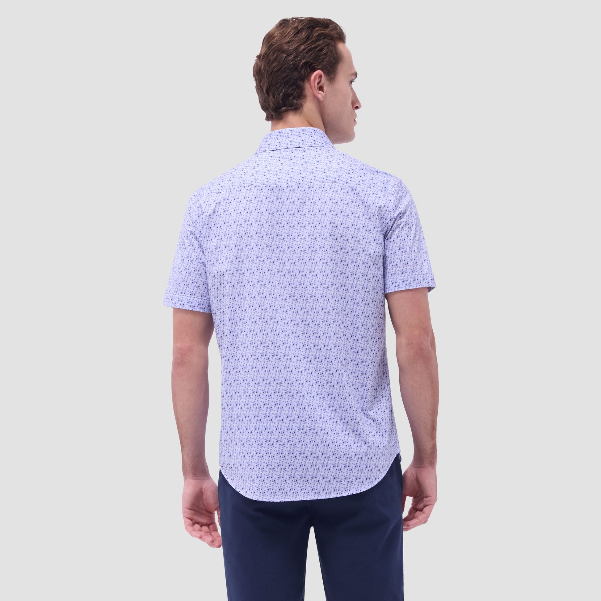 Bugatchi Miles Geometric OoohCotton® Short-Sleeve Shirt Lilac