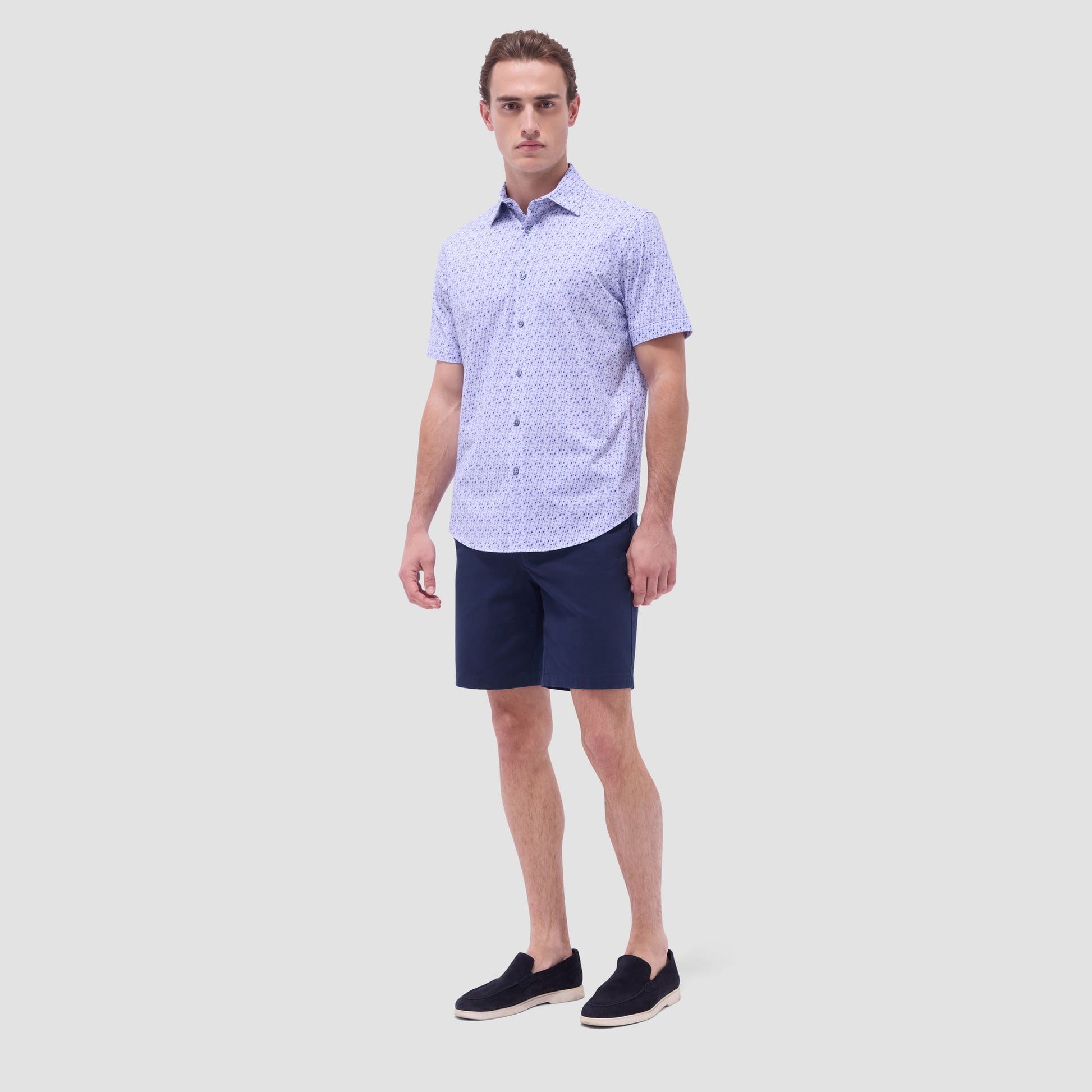 Bugatchi Miles Geometric OoohCotton® Short-Sleeve Shirt Lilac