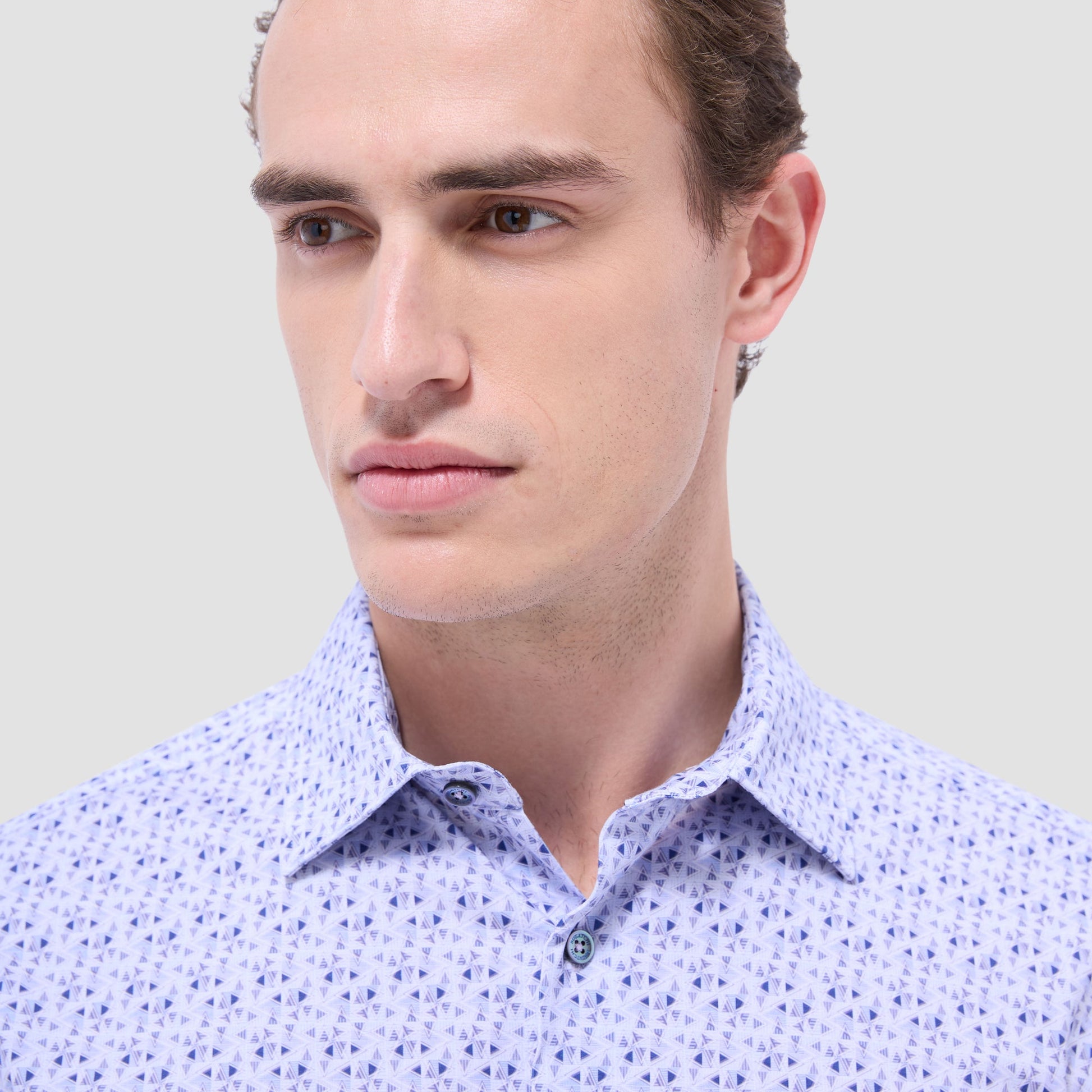 Bugatchi Miles Geometric OoohCotton® Short-Sleeve Shirt Lilac