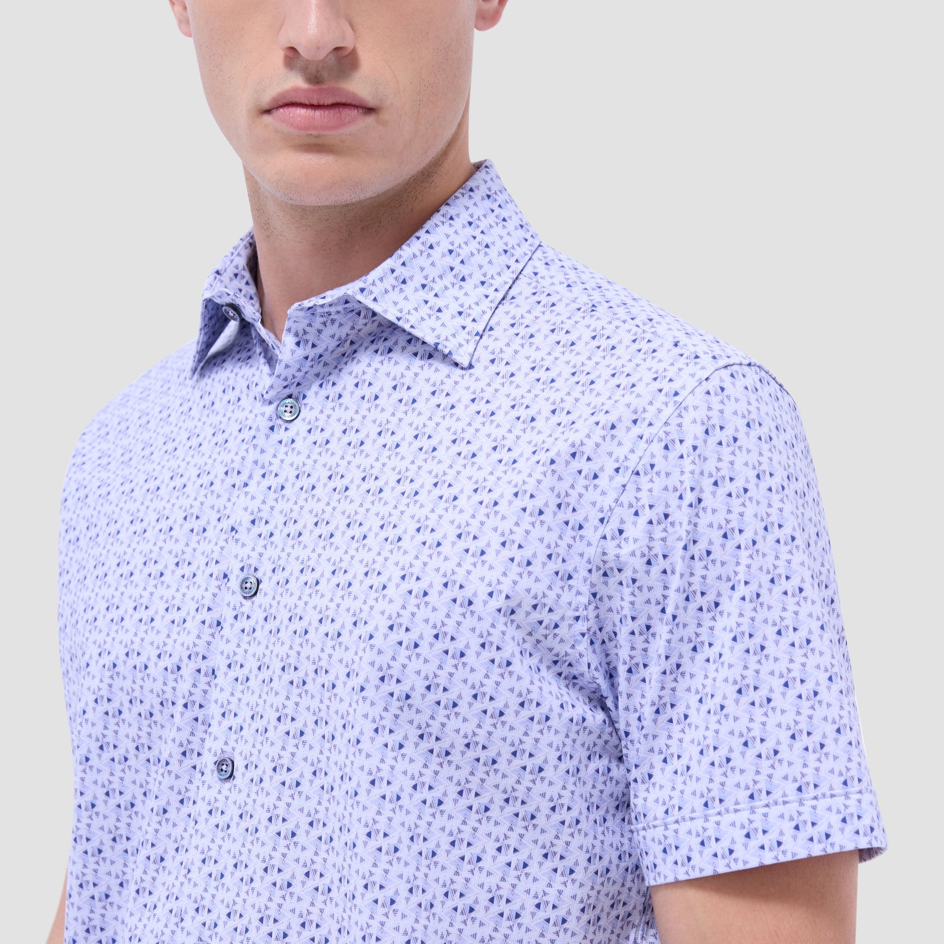 Bugatchi Miles Geometric OoohCotton® Short-Sleeve Shirt Lilac