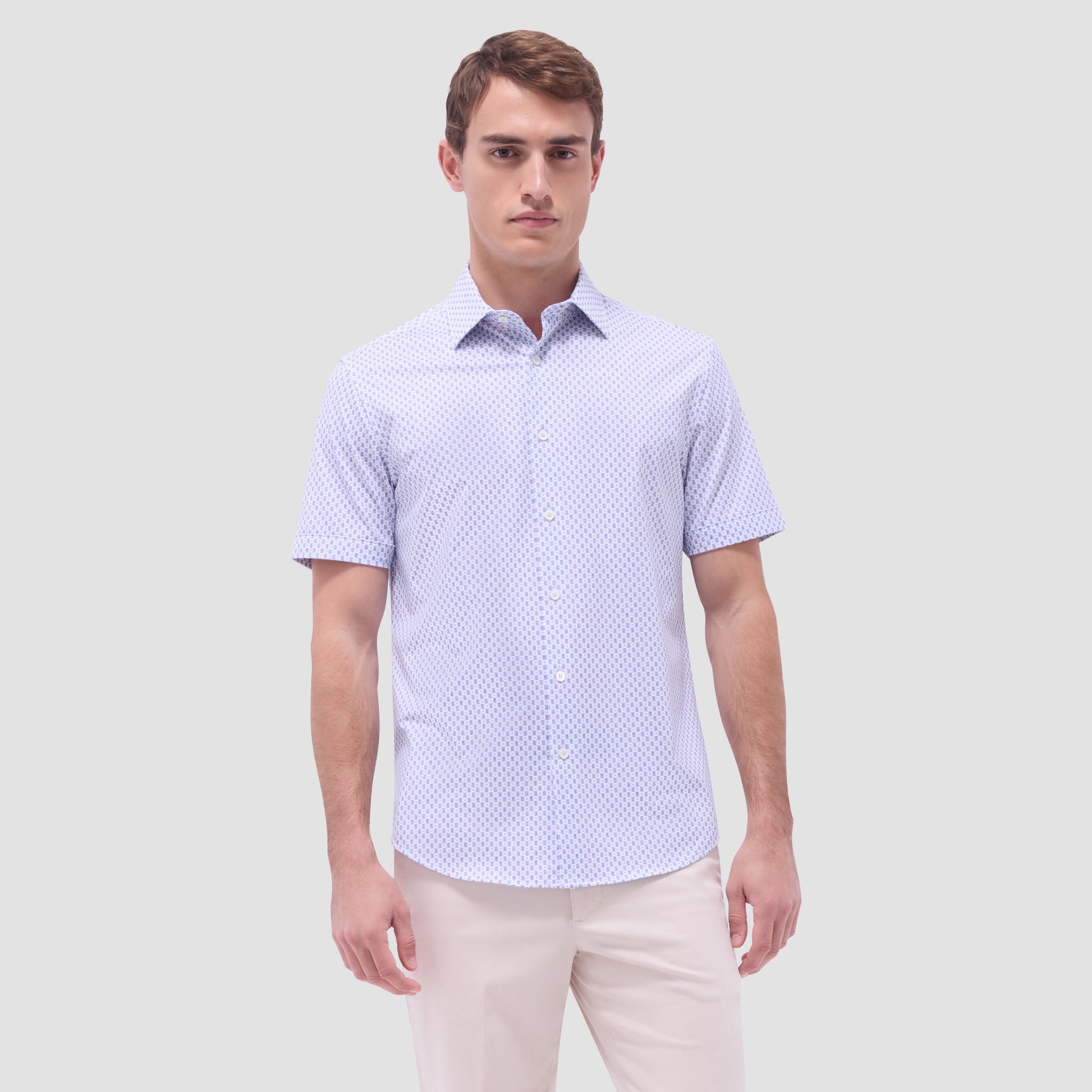 Bugatchi Miles Geometric OoohCotton® Short-Sleeve Shirt Lilac