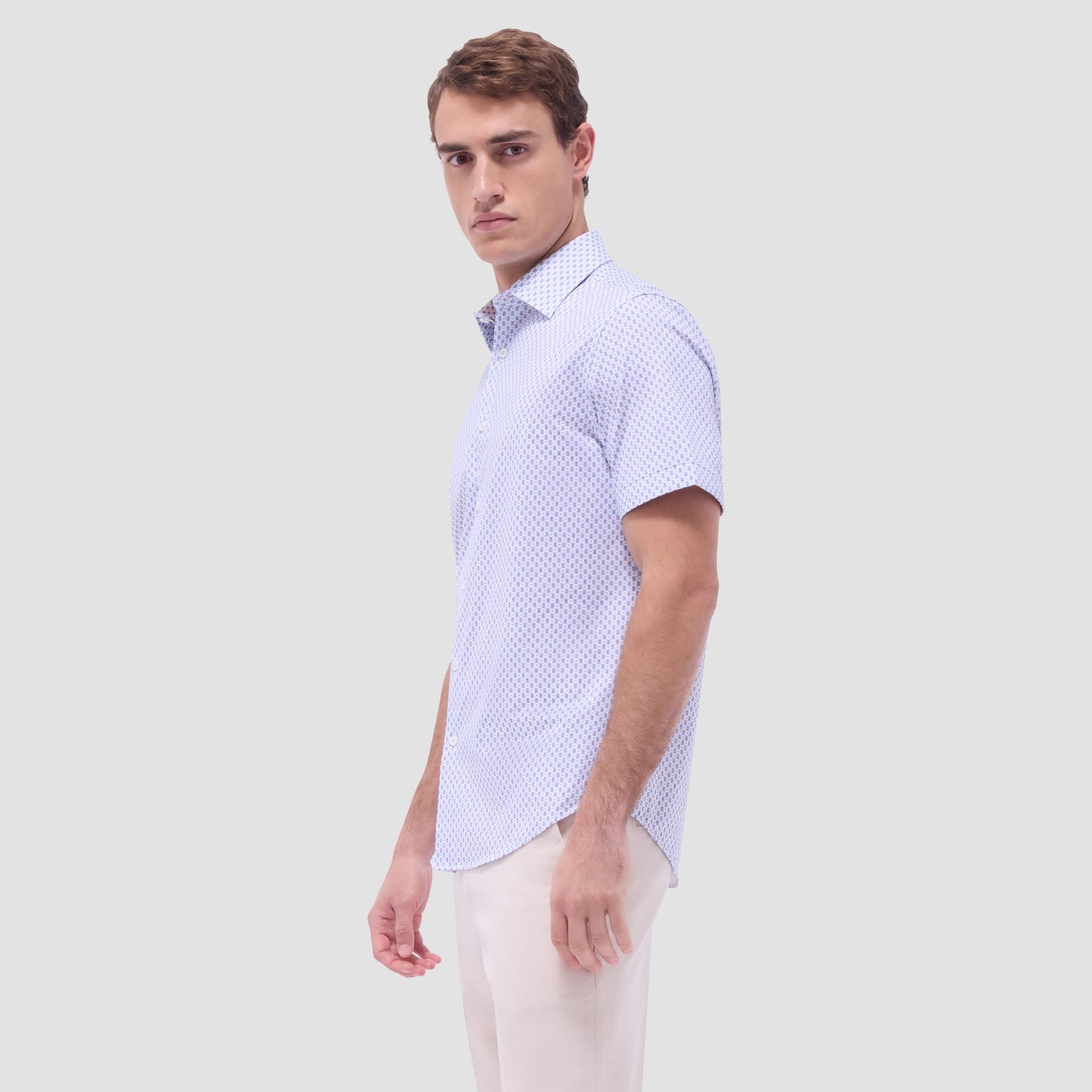 Bugatchi Miles Geometric OoohCotton® Short-Sleeve Shirt Lilac