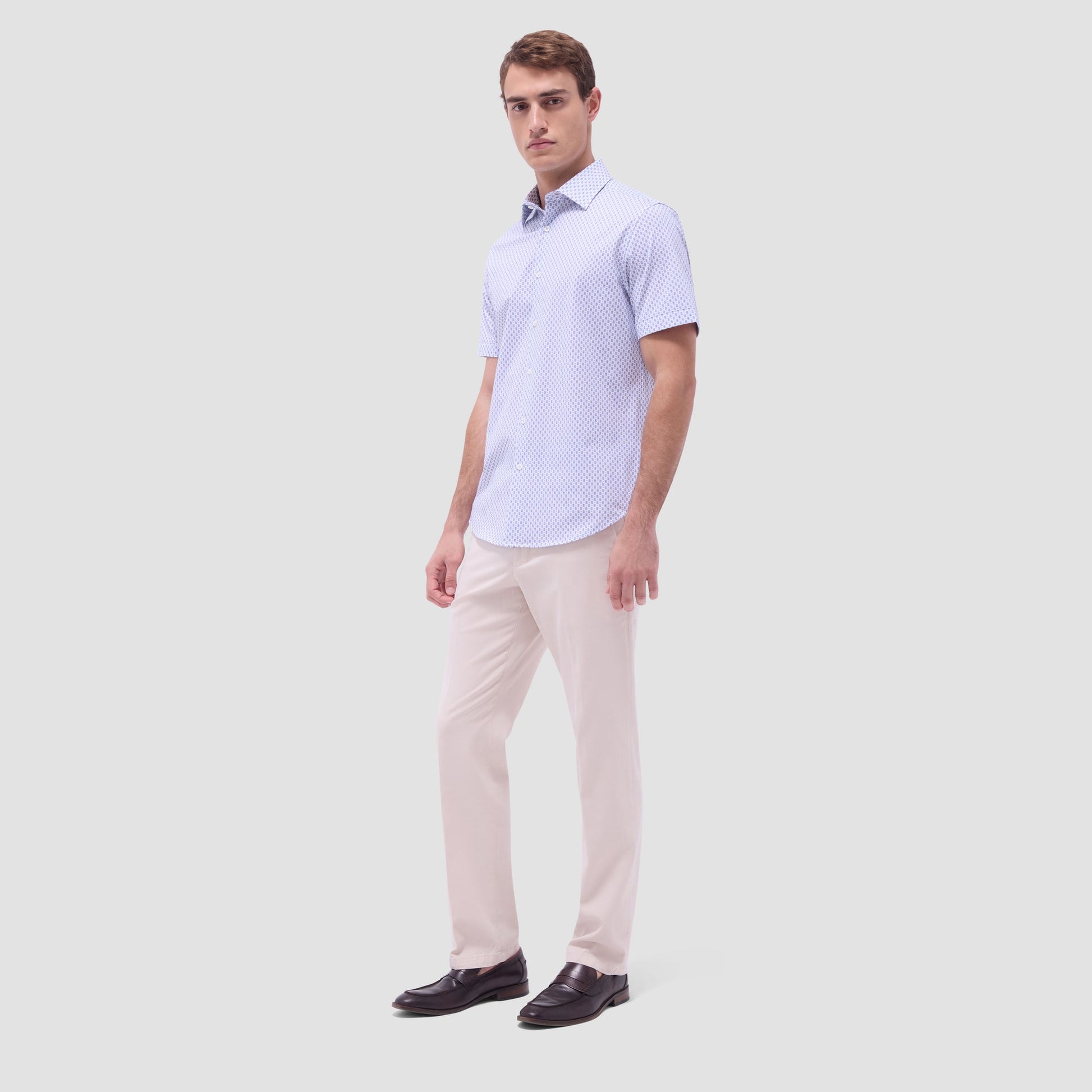 Bugatchi Miles Geometric OoohCotton® Short-Sleeve Shirt Lilac