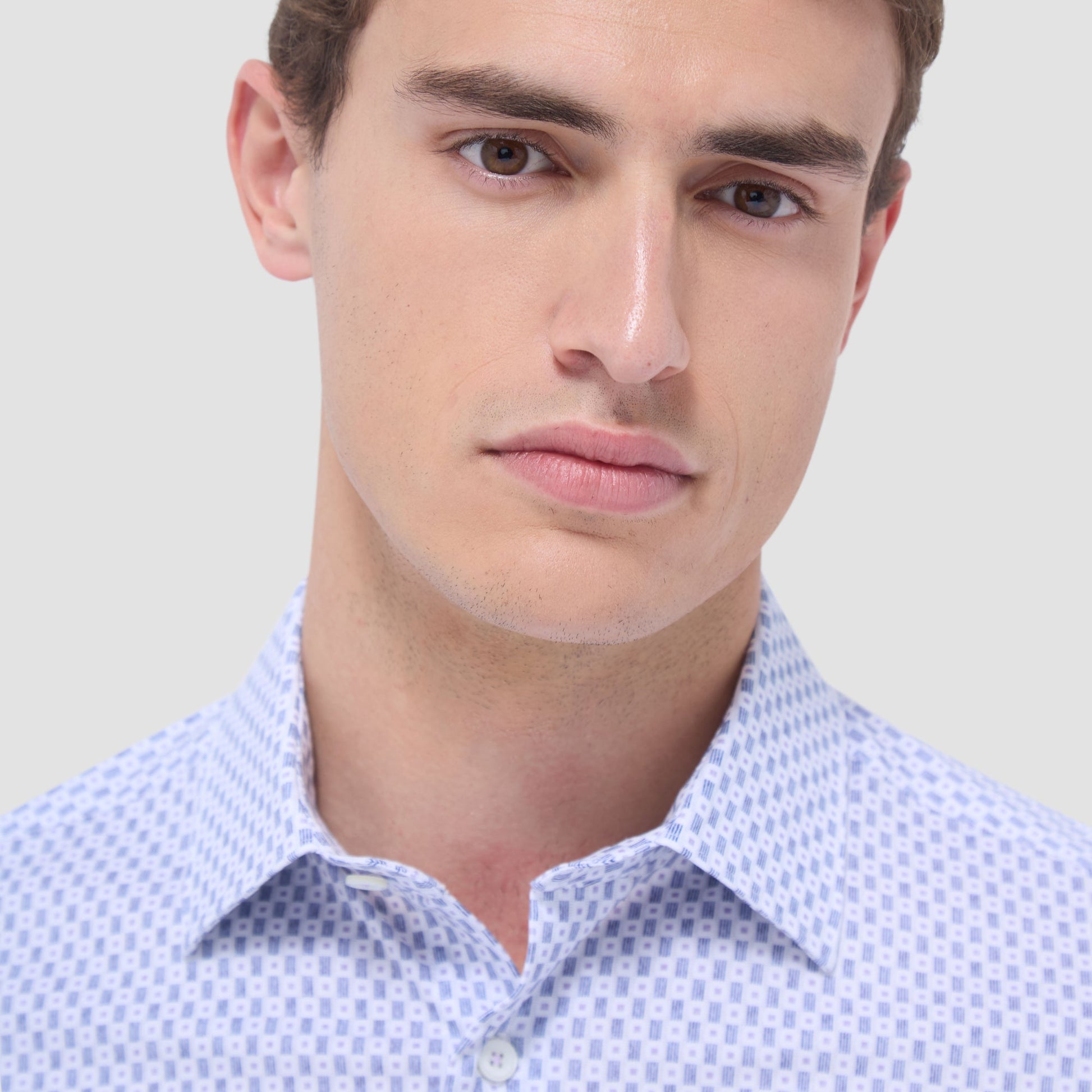 Bugatchi Miles Geometric OoohCotton® Short-Sleeve Shirt Lilac