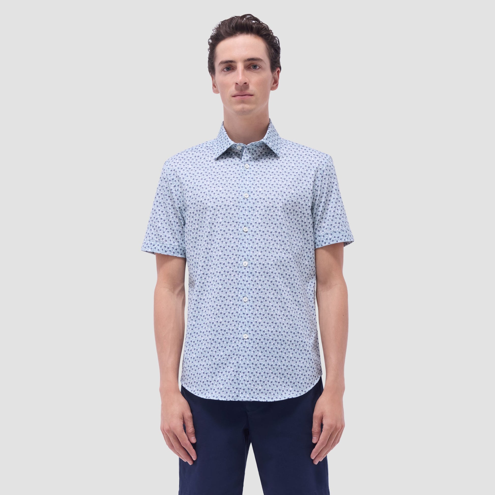 Bugatchi Miles Palm Tree OoohCotton® Short-Sleeve Shirt Mint