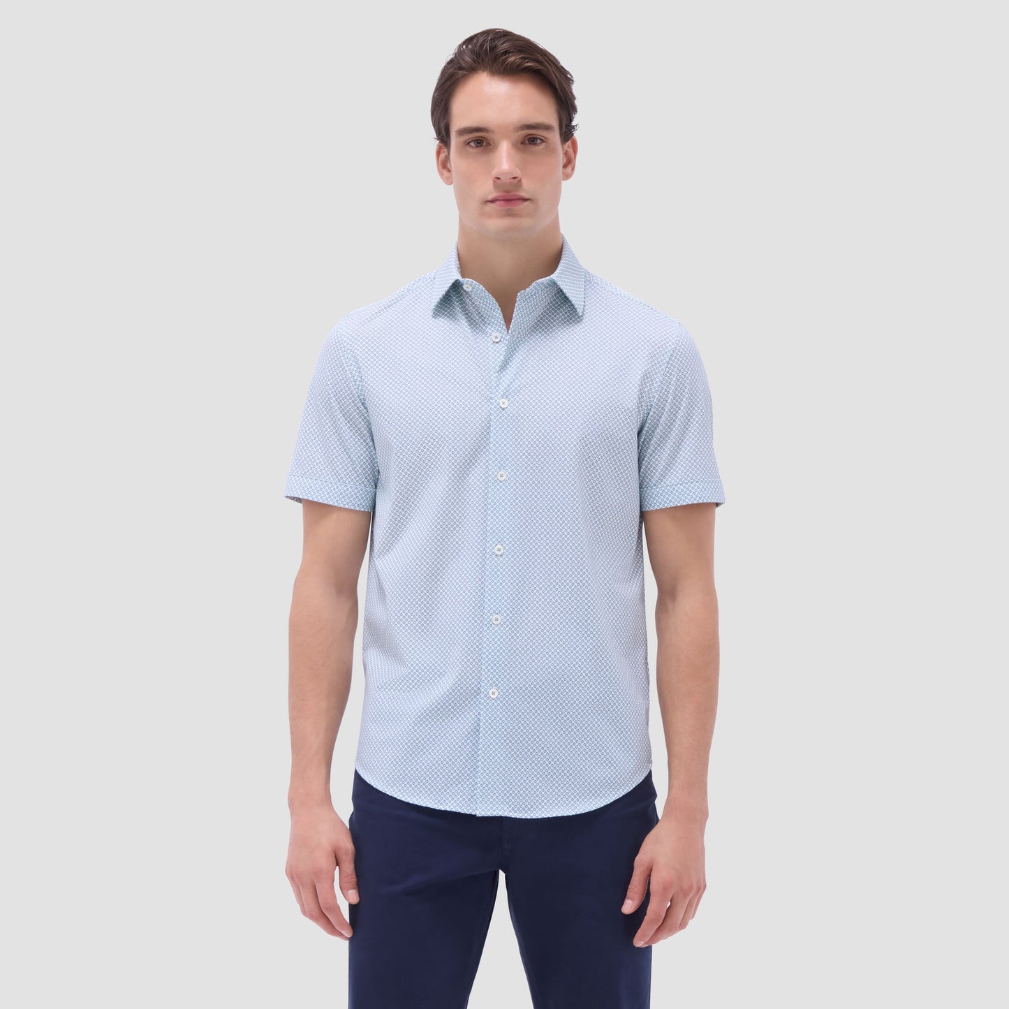 Bugatchi Miles Geometric OoohCotton® Short-Sleeve Shirt Mint