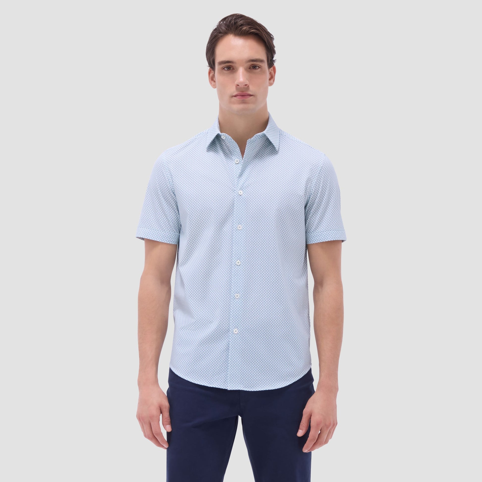 Bugatchi Miles Geometric OoohCotton® Short-Sleeve Shirt Mint