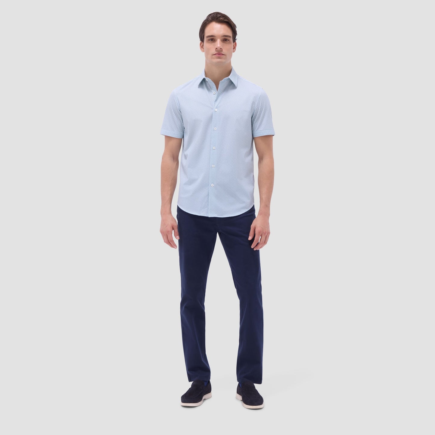 Bugatchi Miles Geometric OoohCotton® Short-Sleeve Shirt Mint