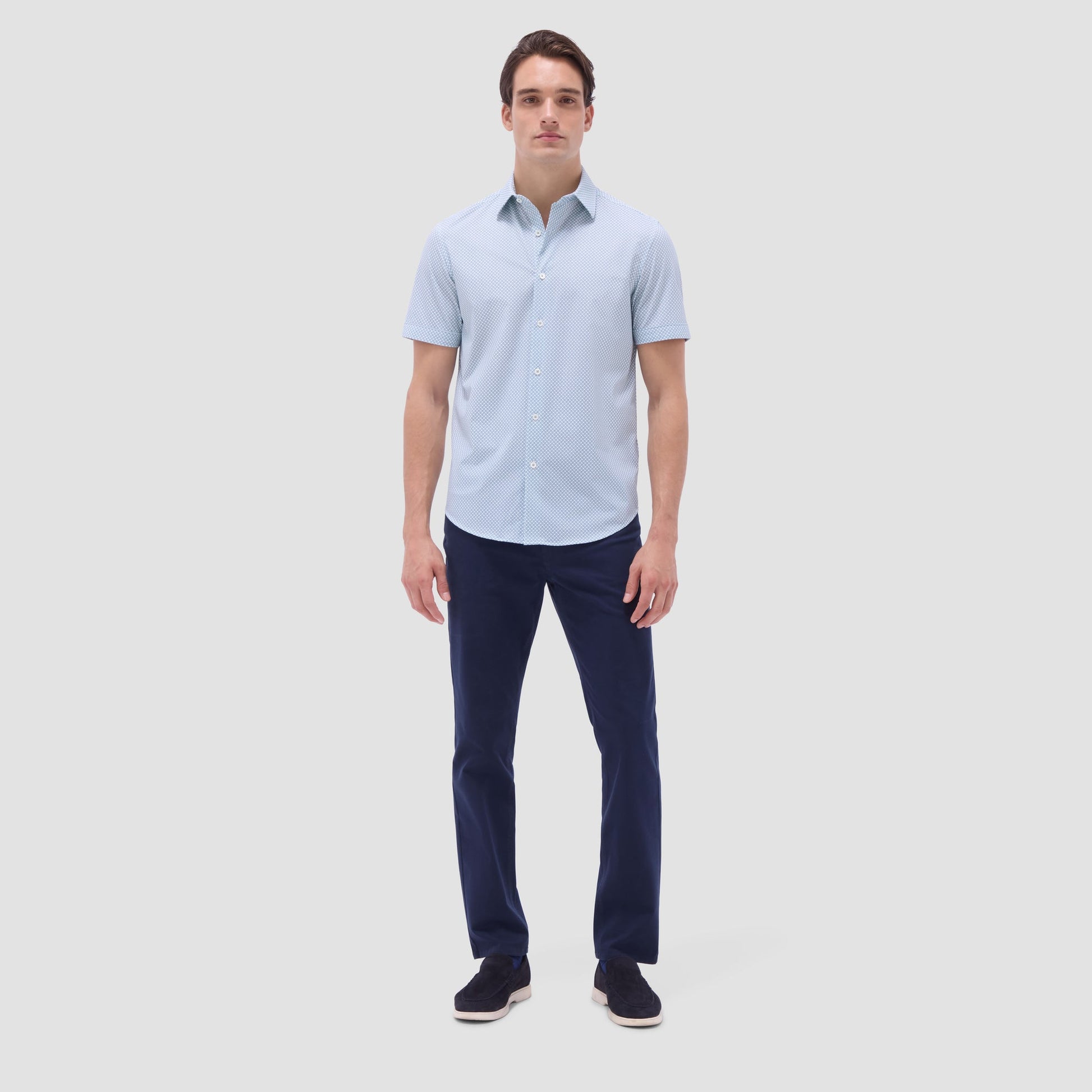 Bugatchi Miles Geometric OoohCotton® Short-Sleeve Shirt Mint