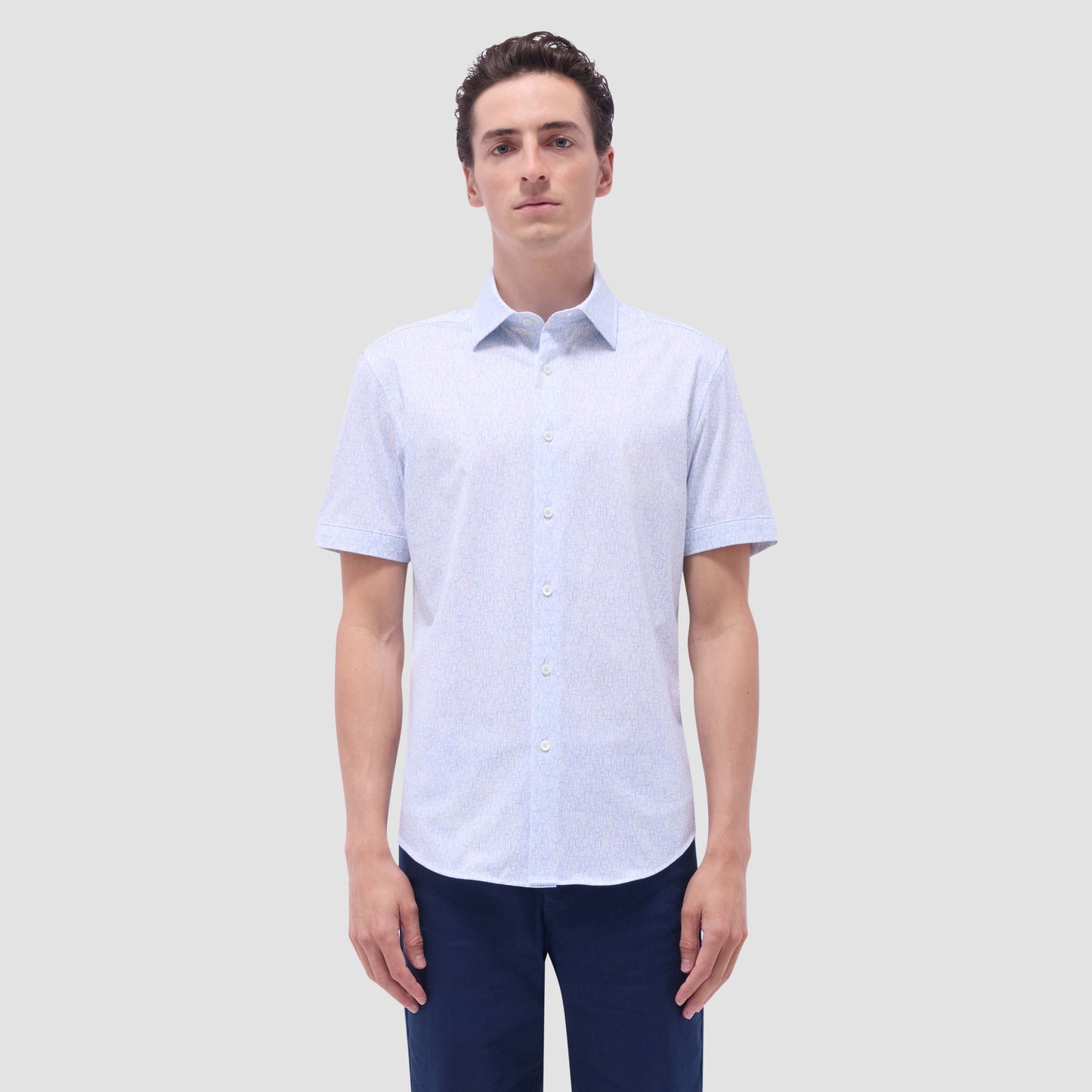 Bugatchi Miles Bistro Print OoohCotton® Short-Sleeve Shirt White