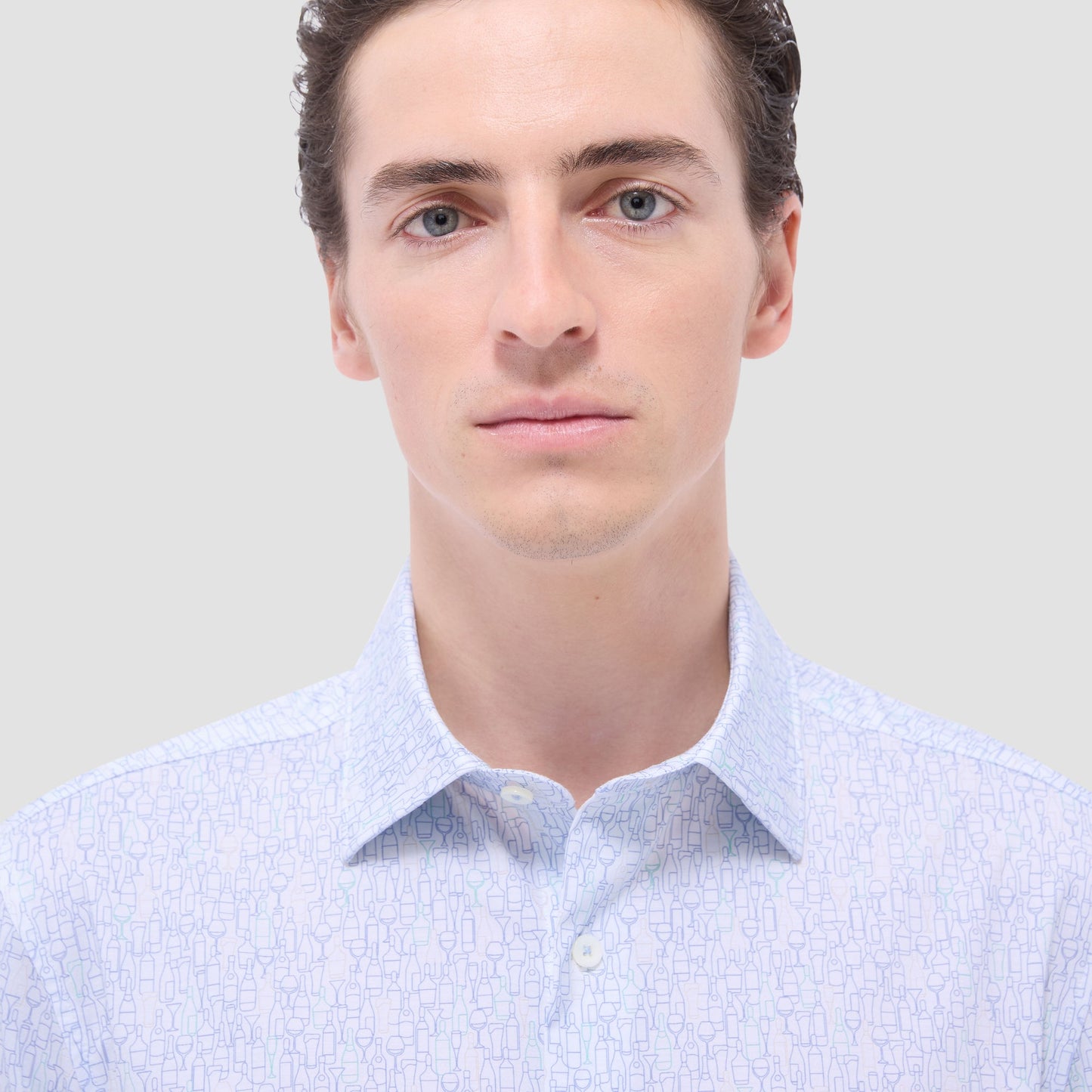 Bugatchi Miles Bistro Print OoohCotton® Short-Sleeve Shirt White