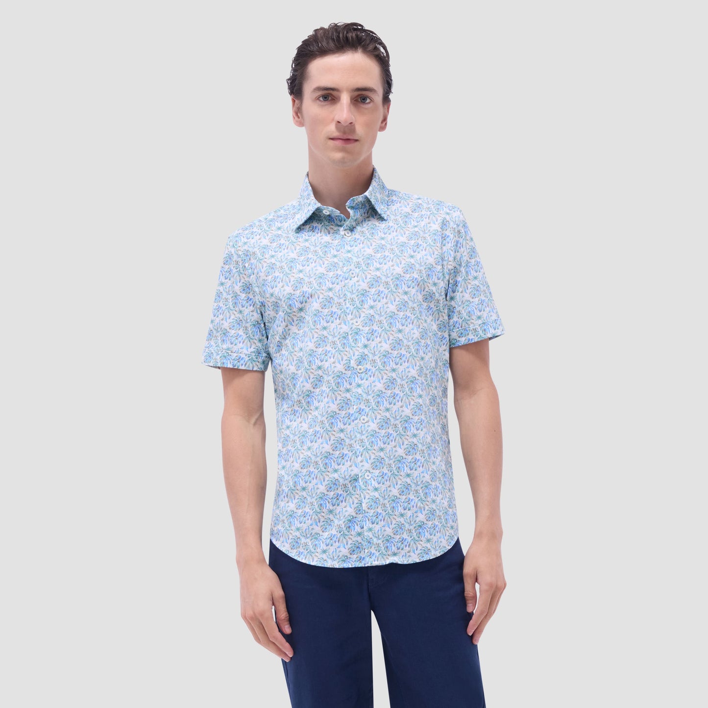 Bugatchi Miles Leaf Print OoohCotton® Short-Sleeve Shirt Menthol