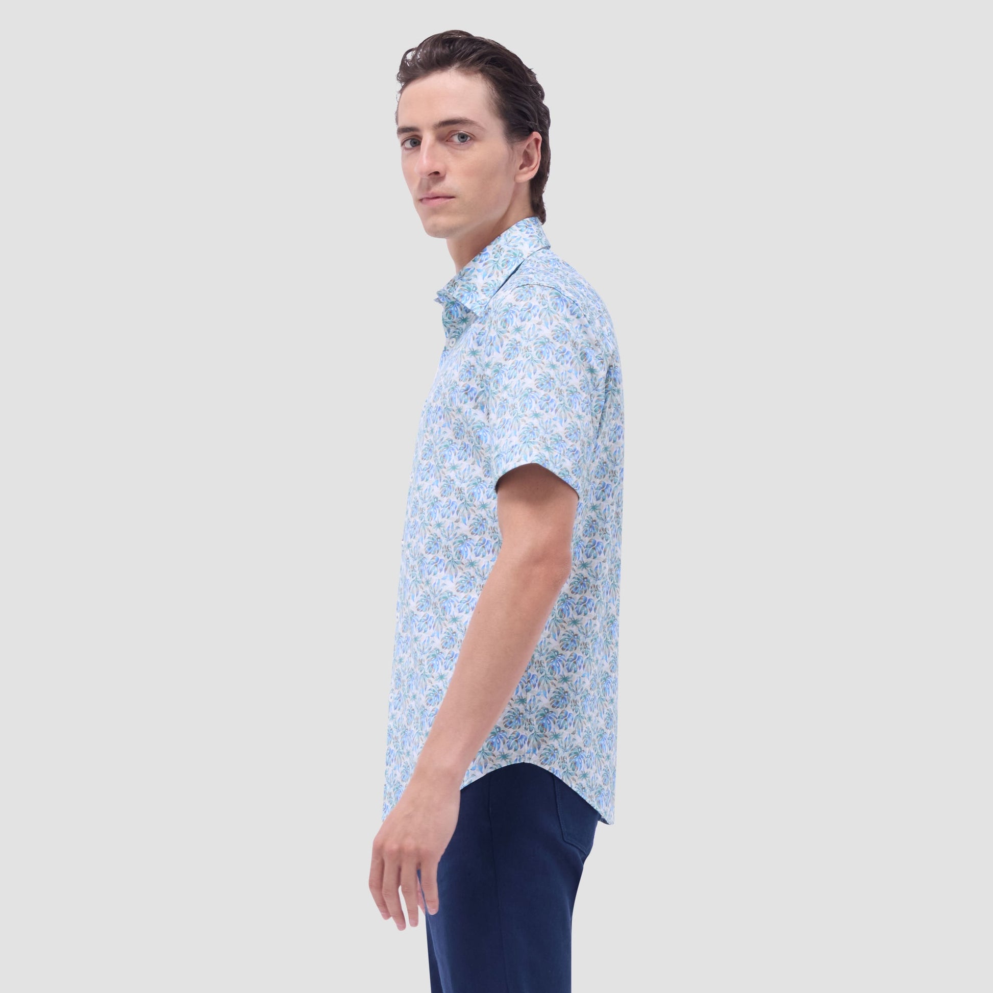 Bugatchi Miles Leaf Print OoohCotton® Short-Sleeve Shirt Menthol