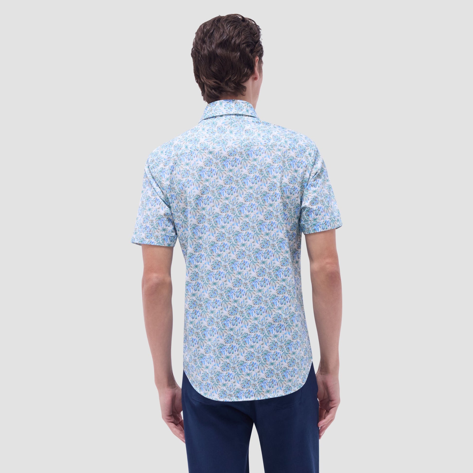 Bugatchi Miles Leaf Print OoohCotton® Short-Sleeve Shirt Menthol
