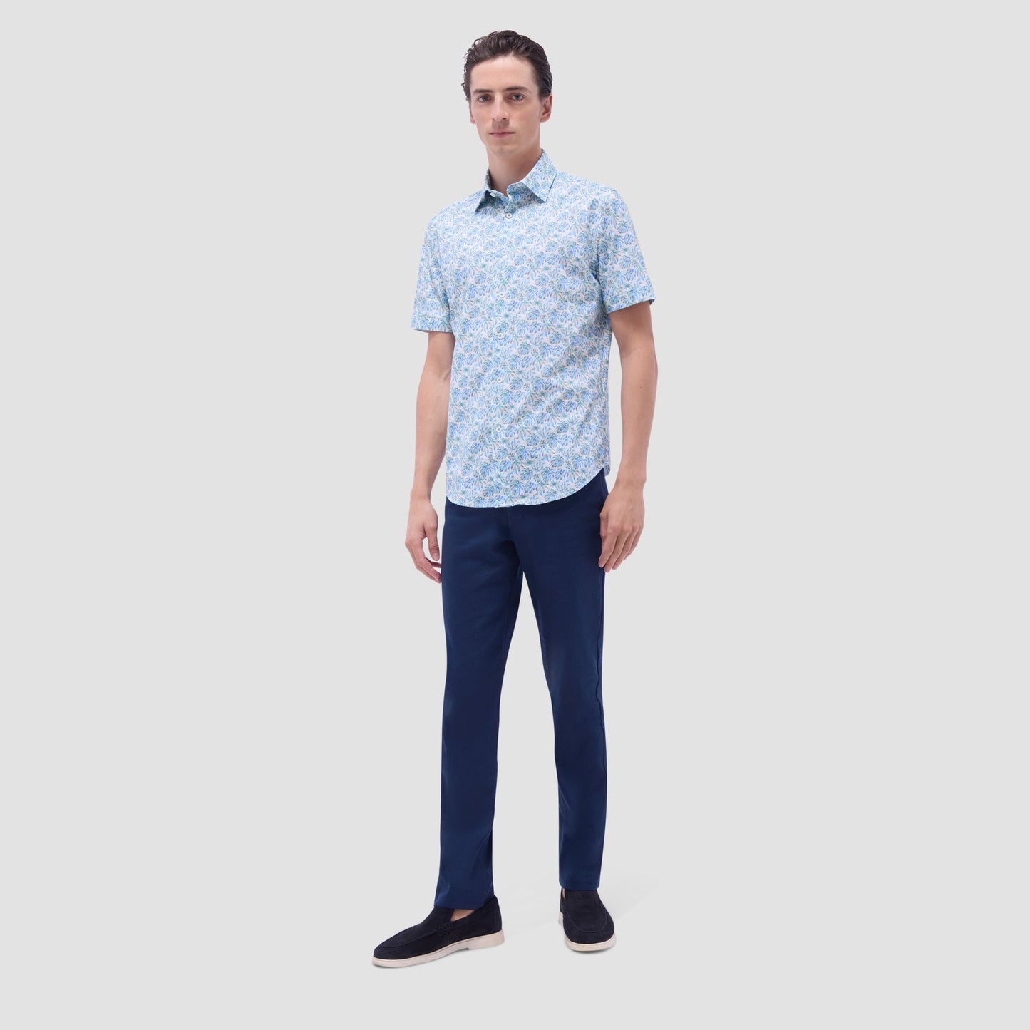 Bugatchi Miles Leaf Print OoohCotton® Short-Sleeve Shirt Menthol