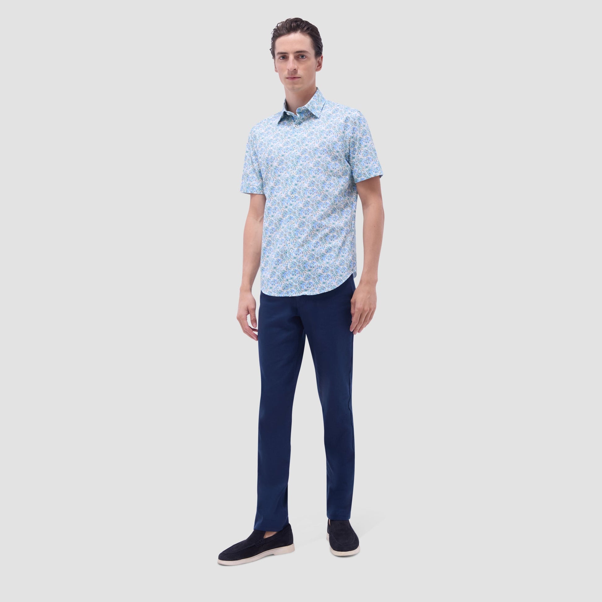 Bugatchi Miles Leaf Print OoohCotton® Short-Sleeve Shirt Menthol