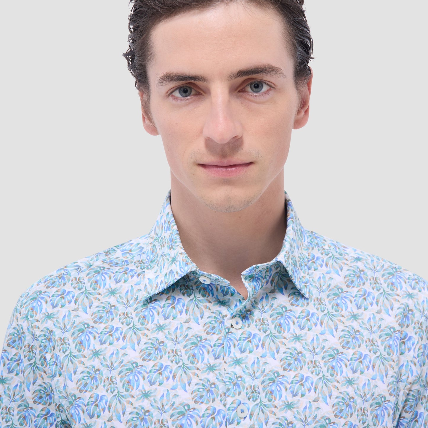 Bugatchi Miles Leaf Print OoohCotton® Short-Sleeve Shirt Menthol