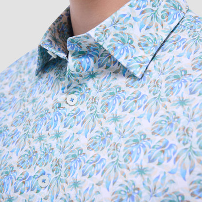 Bugatchi Miles Leaf Print OoohCotton® Short-Sleeve Shirt Menthol