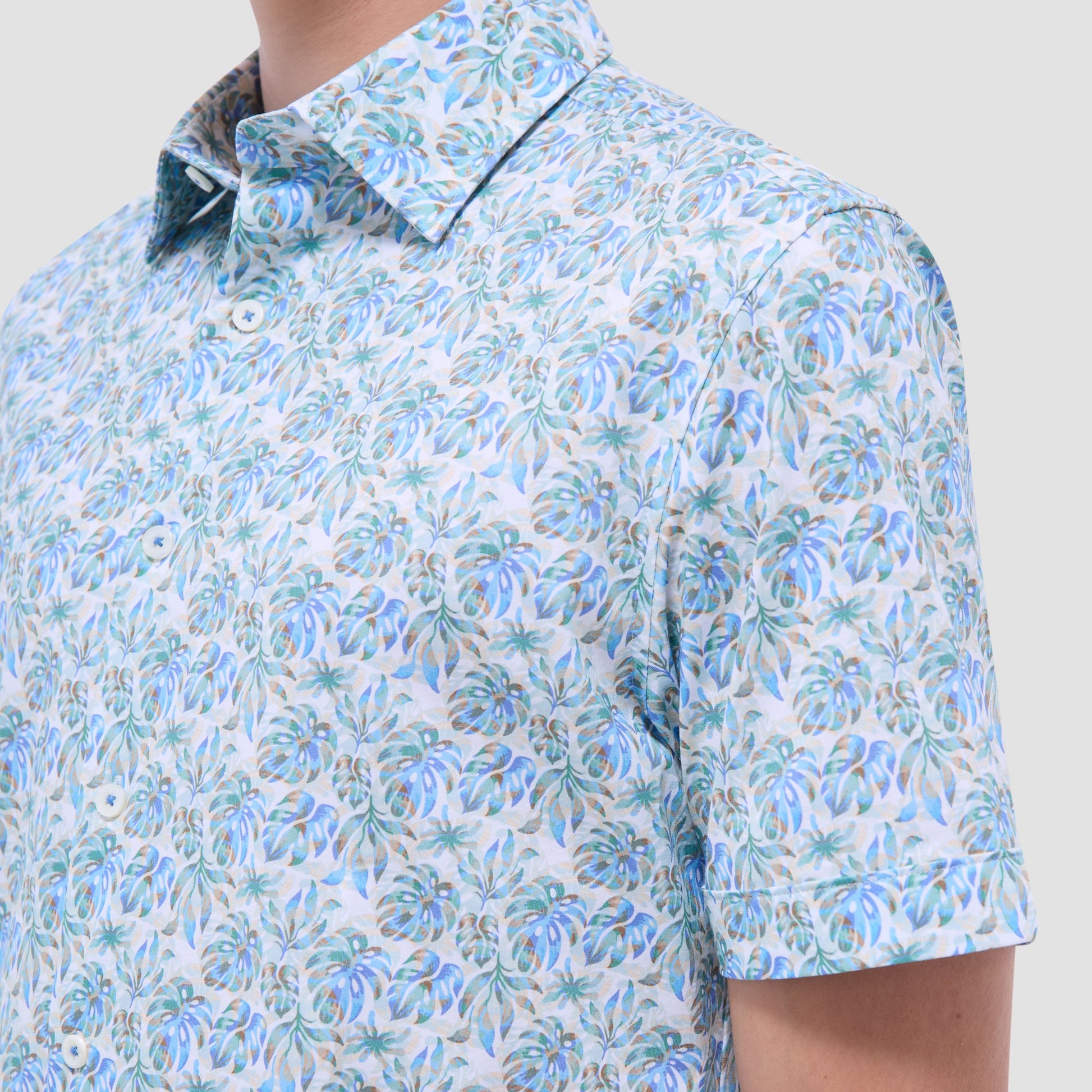 Bugatchi Miles Leaf Print OoohCotton® Short-Sleeve Shirt Menthol