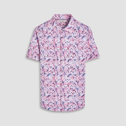 Bugatchi Miles Leaf Print OoohCotton® Short-Sleeve Shirt Chili