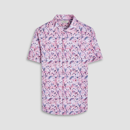 Bugatchi Miles Leaf Print OoohCotton® Short-Sleeve Shirt Chili