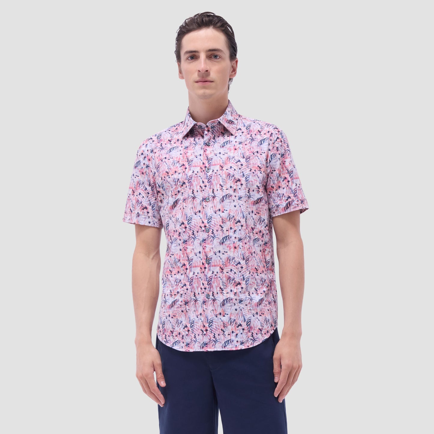 Bugatchi Miles Leaf Print OoohCotton® Short-Sleeve Shirt Chili
